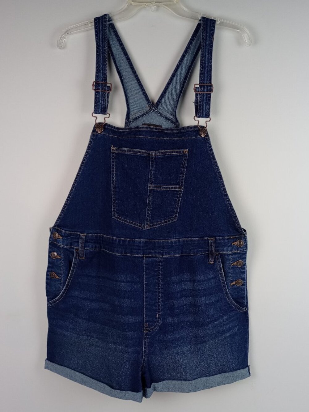 No‎ boundaries Juniors XXL 19 Dark Blue Denim Multi Pocket Side Button Overalls